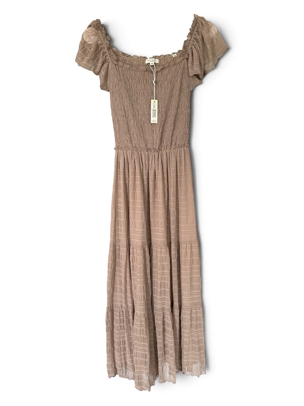 NWT Max Studio Smocked Flutter Sleeve Maxi Dress - Mocha XS